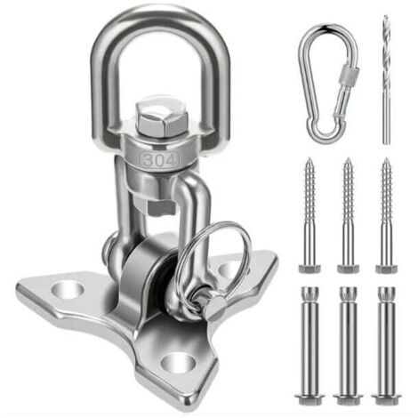 YMYNY Deckenhaken mit SUS304 Edelstahl, 450 kg Tragkraft, 360°-Drehung, Deckensets aus Holzbeton für Hängematten-Aufhängehaken-Set mit Karabiner und Schrauben