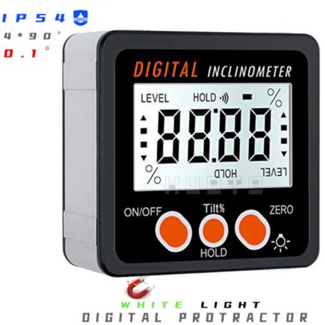 YMYNY Digitaler Neigungsmesser, Winkelmesser, 4 x 90 °, Wasserwaage, Winkelsucher, Hintergrundbeleuchtung, Schrägmesser, Magnetfuß, Messgerät in/FT, MM/M