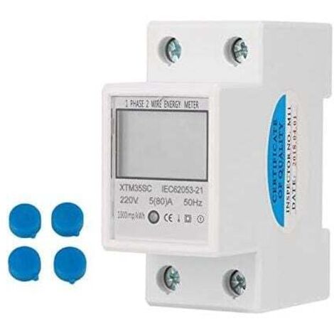 YMYNY Digitaler Stromzähler, 220 V, 5 (80) A, einphasig, DIN-Schiene, digitaler Energiezähler, 2-adrig, 2P, DIN-Schiene, Stromzähler, elektronischer KWh-Zähler, 1 Stück