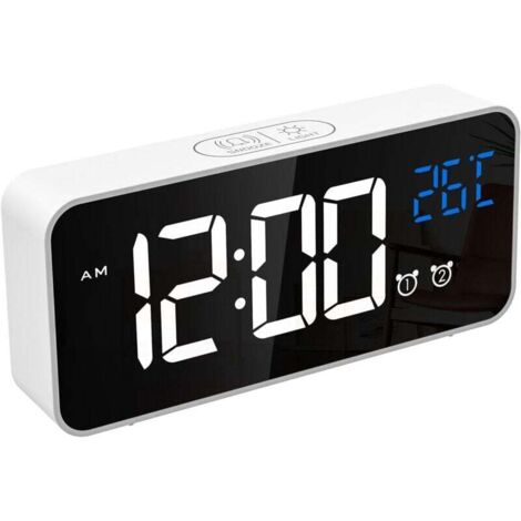 YMYNY Digitaler Wecker, LED-Digitaluhr, Digitaler Wecker mit Temperatur/Schlummerfunktion/2 Alarme/12/24 Stunden/USB-Ladeanschluss/16 Musik (Reinweiß)