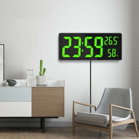 YMYNY Digitaluhr mit großem Display, große digitale Wanduhr mit Temperatur und Luftfeuchtigkeit, digitale Wanduhr mit LED-Ziffern für Schlafzimmer, Büro, klare Ablesung für Senioren, Grün