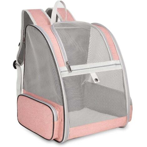 YMYNY Dog Cat Carrier Bag, Foldable Breathable Mesh Pet Backpack with Metal Structure, Dog Transport Bag with Removable Plush Mattress, up to 7.5 kg, Pink