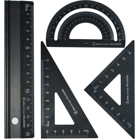 YMYNY Ensemble de règle d'échelle d'architectes en métal - Ensembles de géométrie de Dessin Technique 4 PCS, Outil de géométrie mathématique, rapporteur, Triangulaire (Noir)