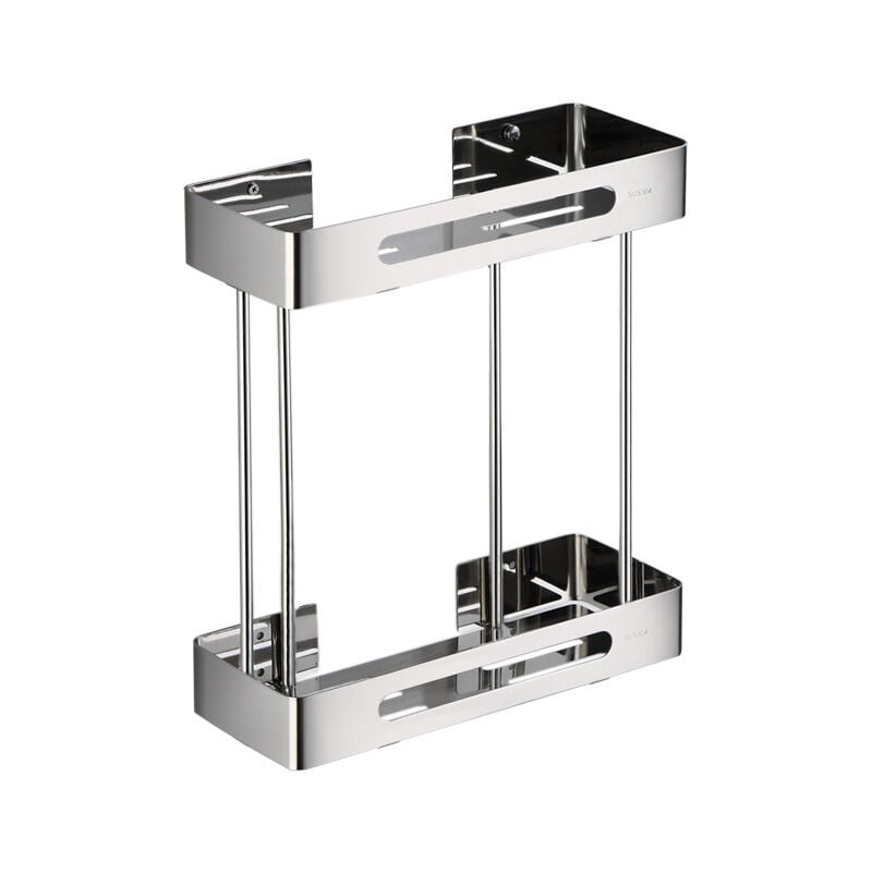 Tagère de douche en acier inoxydable - Étagère de baignoire de salle de bain, support d'étagère d'angle mural (2 niveaux, acier inoxydable) - Ymyny