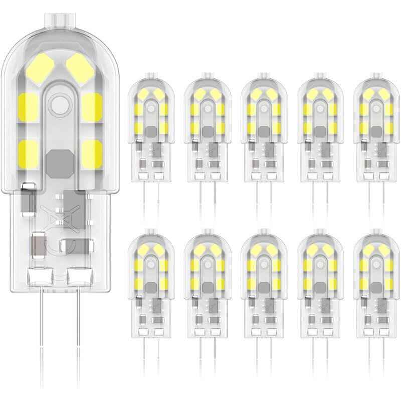 G4 2 w led light bulb, equivalent to 20 w halogen lamps, cool white 6000 k, 200 lm, 12 x smd, 12 v ac/dc, 10 pieces [energy class a+] - Ymyny