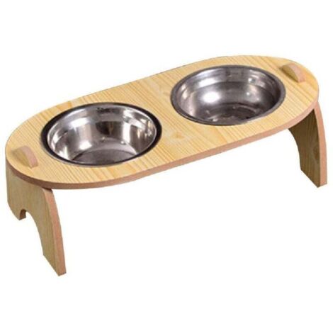 YMYNY Gamelle double surélevée pour chiens et chats avec base en bois pour animaux de compagnie -