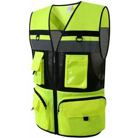YMYNY Gilet de sécurité réfléchissant à plusieurs poches Gilet de sécurité réfléchissant pour entrepreneur, gilet orange / jaune, vert, S