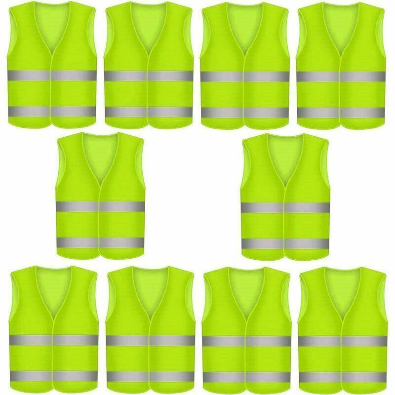 Gilets de Sécurité Réfléchissants Haute Visibilité - Lot de 10 Gilets Réfléchissants Jaunes pour Cyclisme, Moto et Visibilité en Voiture