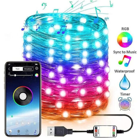 YMYNY Guirlande lumineuse LED pour sapin de Noël, USB, Bluetooth, application, intérieur, avec télécommande, 20 m, 200 LED -
