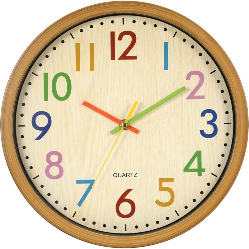 Horloge murale pour enfants, horloge murale pour enfants de 12,5 pouces / 32 cm avec horloge silencieuse et chiffres colorés, sans tic-tac, facile à