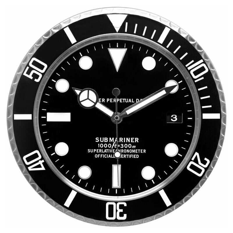 Horloge murale Submariner. Convient pour la salle à manger, le salon, le studio, etc. (avec affichage du calendrier) (Noir) - Ymyny