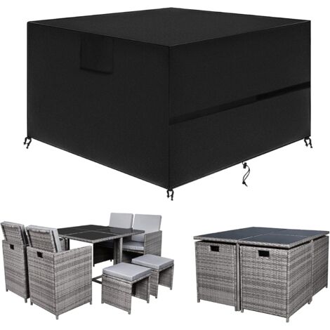 YMYNY Housse de mobilier de jardin, housse de table de jardin en tissu Oxford 420D, table et canapé avec corde et serrure à moraillon (135x135x75cm)