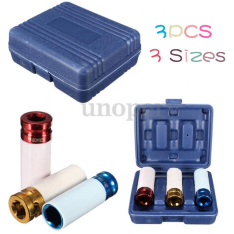 YMYNY Jeu de 3 clés à douille pour écrous de jante, entraînement 1/2", revêtues, 17, 19, 21 mm -