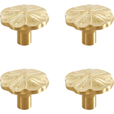 YMYNY - Juego de 4 tiradores de flores para armario con tornillos de montaje, tiradores de latón dorado para muebles, pomos dorados para armario, dormitorio, baño, armario, puerta de cocina