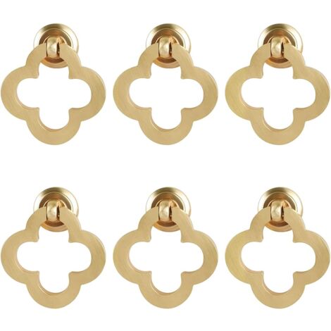YMYNY - Juego de 6 pomos y tiradores de aleación de bronce dorado para cajones de cocina, armarios y muebles (6 unidades, trébol de 4 hojas, con tornillos)
