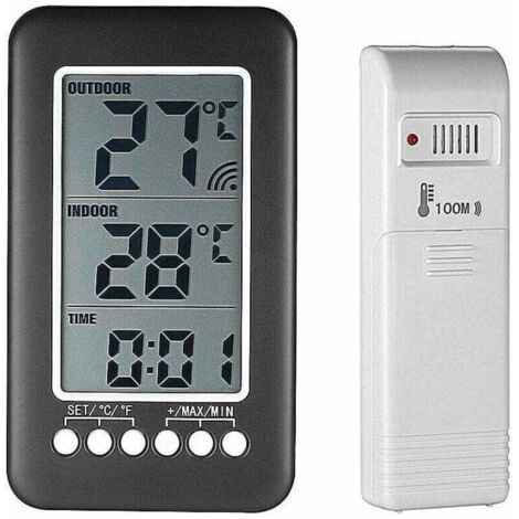 YMYNY Kabelloses Innen-/Außenthermometer mit Uhr, digitale kabellose Wetterstation mit Außensensor, Black Friday 2020 Temperaturmonitor, Smart-LCD-Anzeige °C/°F