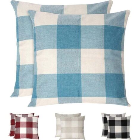 YMYNY Karierte Kissenbezüge, 2er-Set, knitterfreier und atmungsaktiver Leinen-Kissenbezug, karierter Kissenbezug, dekorative Kissenbezüge für Zuhause, Blau
