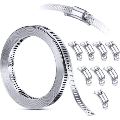 YMYNY Kit d'assortiment de colliers de serrage en acier inoxydable 304, 3M découpée sur mesure + 8 attaches plus solides, grande bande d'engrenage à vis sans fin réglable, colliers de serrage à vis