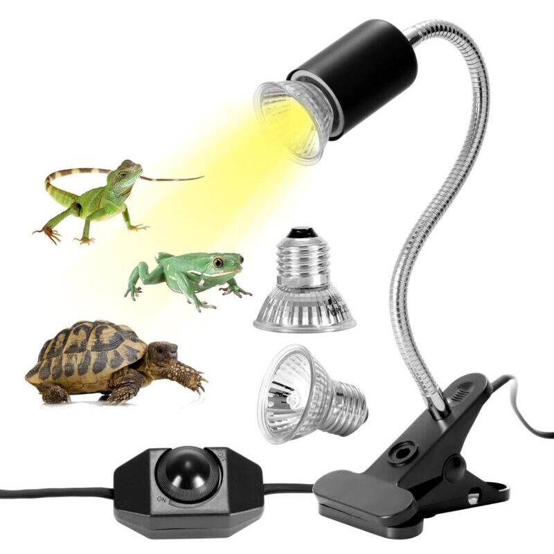 YMYNY Kit de lampe chauffante pour tortues, lampe chauffante pour reptiles avec 2 ampoules UVA UVB, lampe pour tortue terrestre 25 W 50 W, base