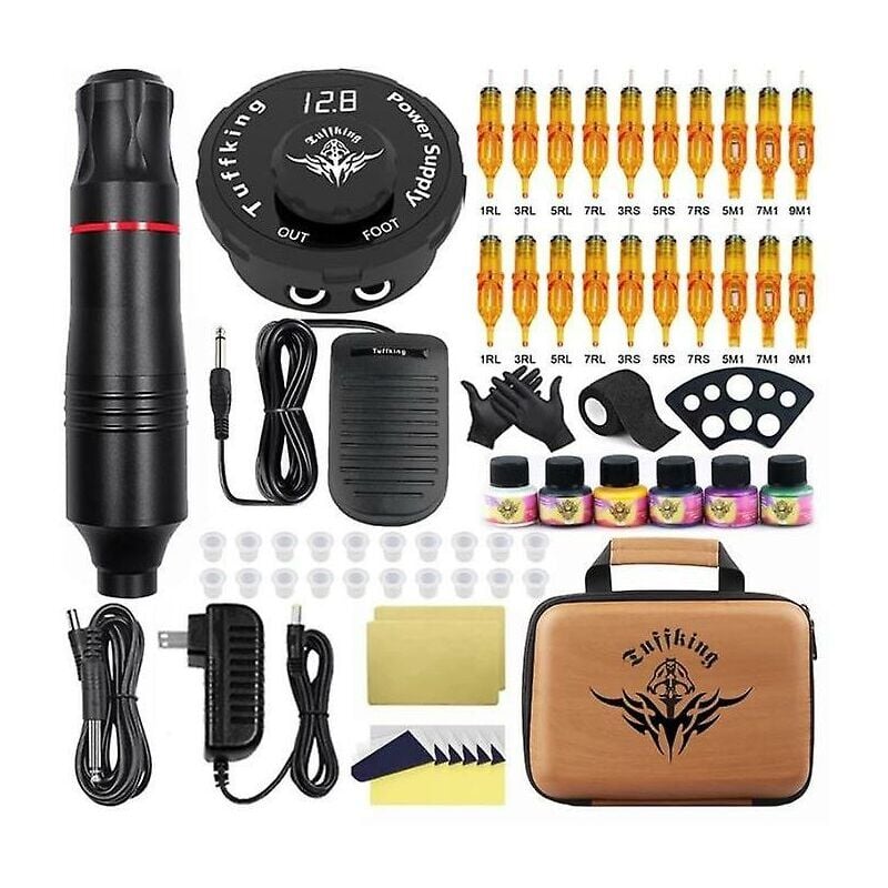Kit de machine à tatouer rotative professionnelle, stylo de tatouage, mitrailleuses, maquillage permanent avec encres de couleur, alimentation