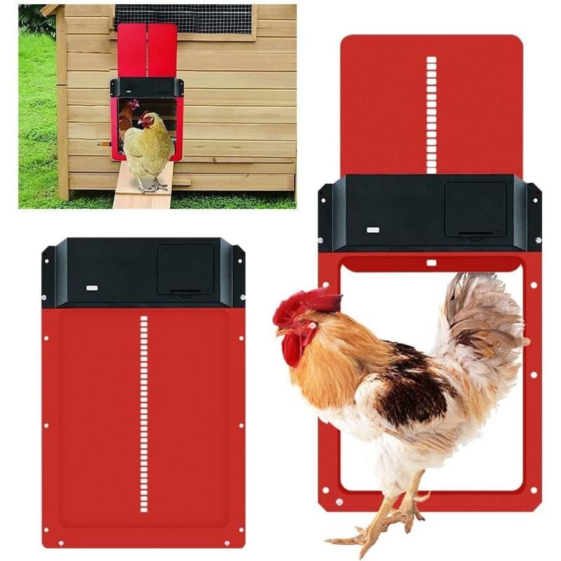 Ymyny - Kit de porte de poulailler automatique, porte de poulailler automatique à piles avec minuterie et capteur de lumière (rouge)