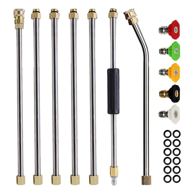 YMYNY Kit d'extension pour nettoyeur haute pression 4000 PSI 1/4 avec 5 embouts de buse (0, 15, 25, 40, 65°), joint torique, 7 lances d'extension.