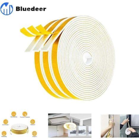 YMYNY Klebedichtung für Fenster und Türen, 3 Rollen, 2000 mm x 30 mm x 10 m, Schallschutzstreifen, Dichtungsgummi, Dichtung gegen Kälte, Mehrzweck, rutschfest – weißer Schaumstoff, gelbe Folie