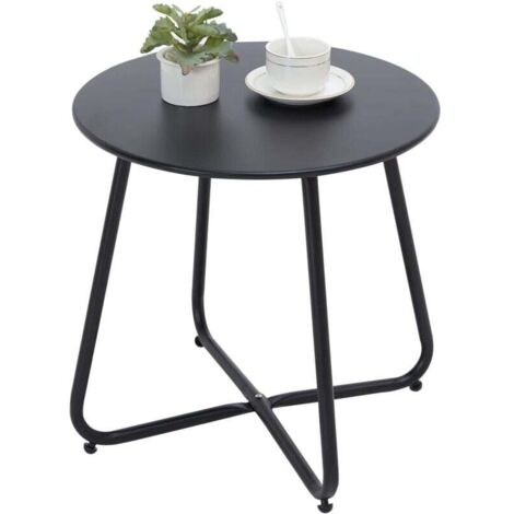 YMYNY Kleiner Beistelltisch aus Metall, runder Garten-Beistelltisch, Kaffee- und Couchtisch mit verstellbaren Tischbeinen (Schwarz, Ø 45 x 45 x H cm)