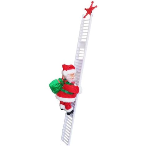 YMYNY Kletternder Weihnachtsmann auf Leiter mit Musik, der elektrische Weihnachtsmann, der die Leiter zum Weihnachtsbaum klettert, für originelle Feiertagsdekoration und Weihnachtsgeschenk