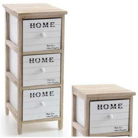 YMYNY Kommode mit 3 Schubladen, H62, 26 x 32 cm, Weiß, Naturholz, moderne Aufbewahrung –