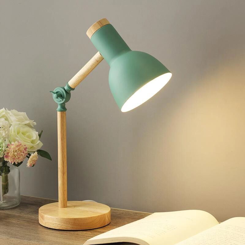 Ymyny - Lampe de bureau créative en bois de style nordique, lampe de table pliable en fer, lampe de lecture pour la protection des yeux pour le