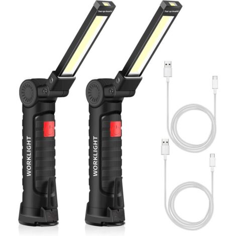 YMYNY Lampe torche rechargeable USB torche LED travail lumière Portable magnétique crochet suspendu pour lampe de réparation de camping en plein air (2PCS petit)