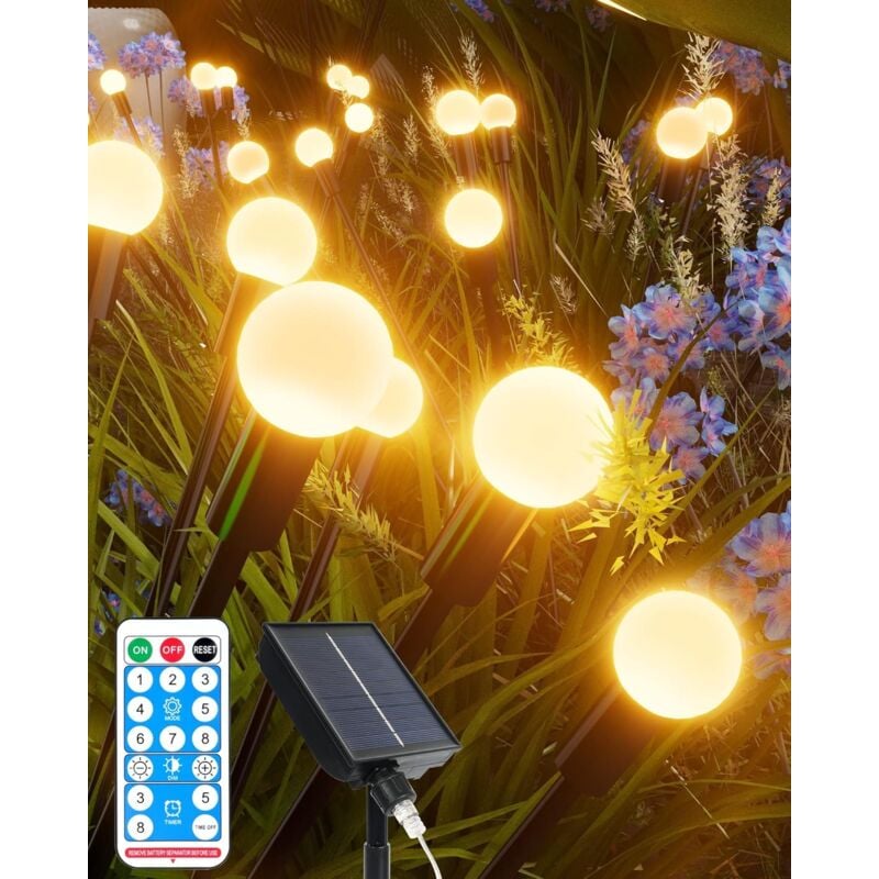 Lampes solaires d'extérieur, lucioles de jardin solaires 4 en 1, lampe de jardin solaire 32 led avec télécommande, 8 modèles d'éclairage, étanchéité
