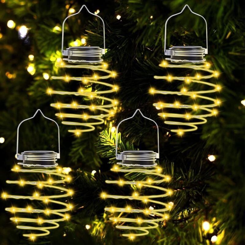YMYNY Lanterne solaire d'extérieur pour jardin, lot de 4 lampes solaires en spirale à 80 LED, lampe solaire suspendue en métal, lanterne solaire