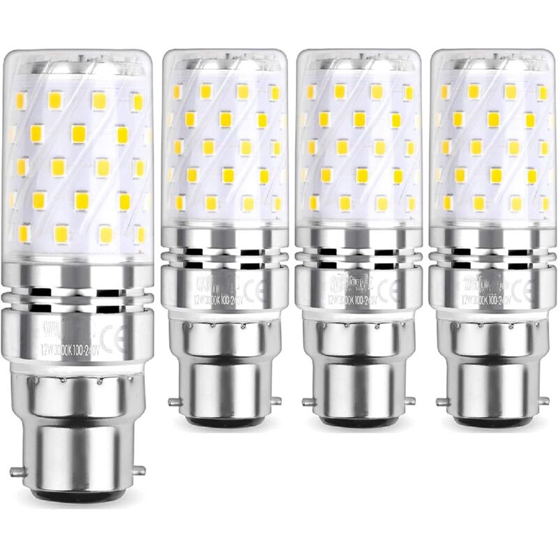 Led Ampoule à Maïs 12W, 100W Équivalent Ampoules à Incandescence, B22 Casquette Baïonnette, 3000K Blanc Chaud, 1450LM, Pack of 4 - Ymyny