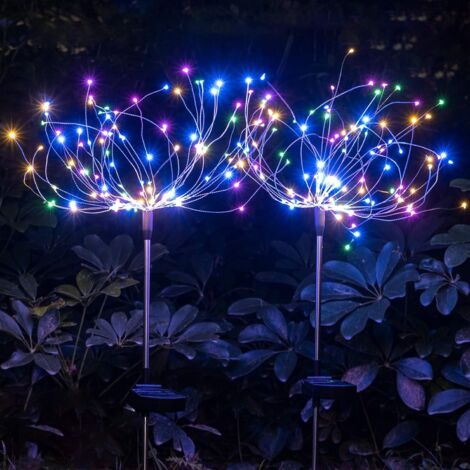 YMYNY Lot de 2 guirlandes lumineuses solaires d'extérieur Starburst, 120 LED, feu d'artifice solaire, 40 fils de cuivre, pour allée, patio, pelouse, jardin, décoration de fête, multicolore