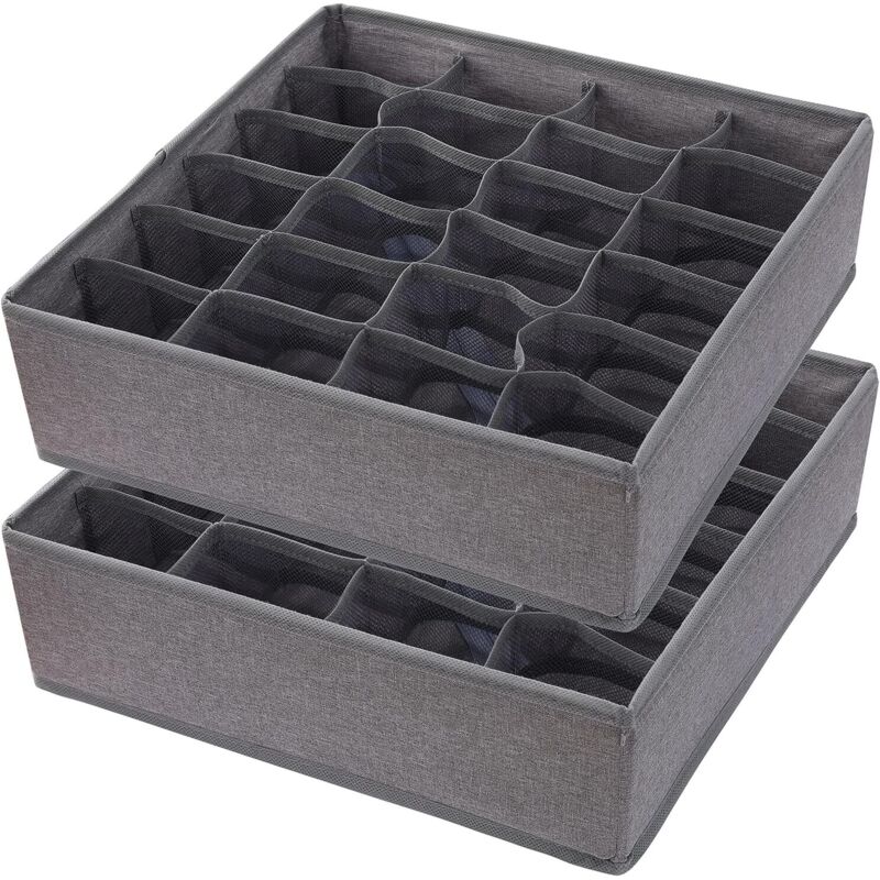 Ymyny - Lot de 2 organiseurs de tiroirs pour sous-vêtements, 48 cellules, pliables, pour vêtements, chaussettes, sous-vêtements, cravates (24 + 24