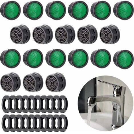 YMYNY Lot de 20 aérateurs de robinet, pièces de rechange avec joint de cache de robinet, limiteur de débit, insert de filtre, économie d'eau, limiteur de débit pour salle de bain, cuisine