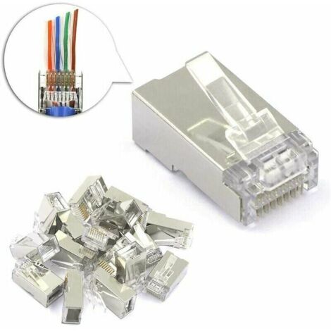 YMYNY Lot de 25 Connecteur RJ45 CAT6 Embout de Connecteur Blindé Nickelé RJ45 8P8C Via Une Prise Modulaire Ethernet LO-Ron