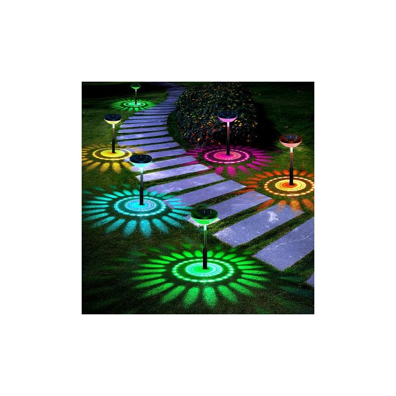 Lot de 4 lampes solaires pour chemin, lampes solaires d'extérieur à led à changement de couleur/blanc chaud, lampadaires solaires étanches IP67,