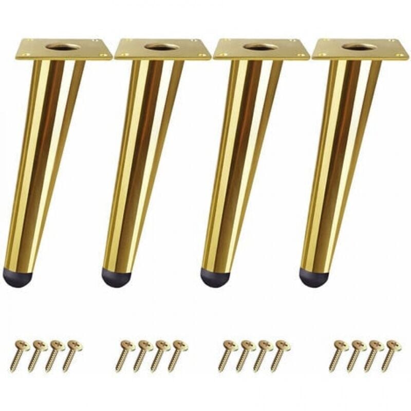 YMYNY Lot de 4 Pieds de Table de 20cm en Forme de Cône Oblique - Pieds de Meuble pour Lits, Armoires, Chaises - Or, avec Vis