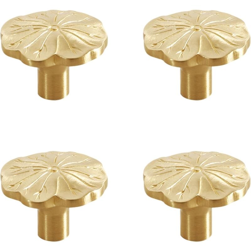 Lot de 4 poignées d'armoire en forme de fleur avec vis de montage, poignées de meubles en laiton doré, boutons d'armoire dorés, pour chambre, salle