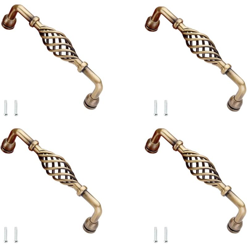 Lot de 4 poignées d'armoire vintage en métal, style cage à oiseaux, bouton de porte antique avec vis, pour tiroir, armoire de cuisine, placard - Ymyny