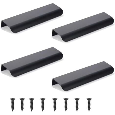 YMYNY Lot de 4 poignées de meubles, poignées de porte cachées, poignées d'armoire, poignées de tiroir en aluminium, poignées cachées, poignées de meubles invisibles, poignées de cuisine - noir, 15 cm