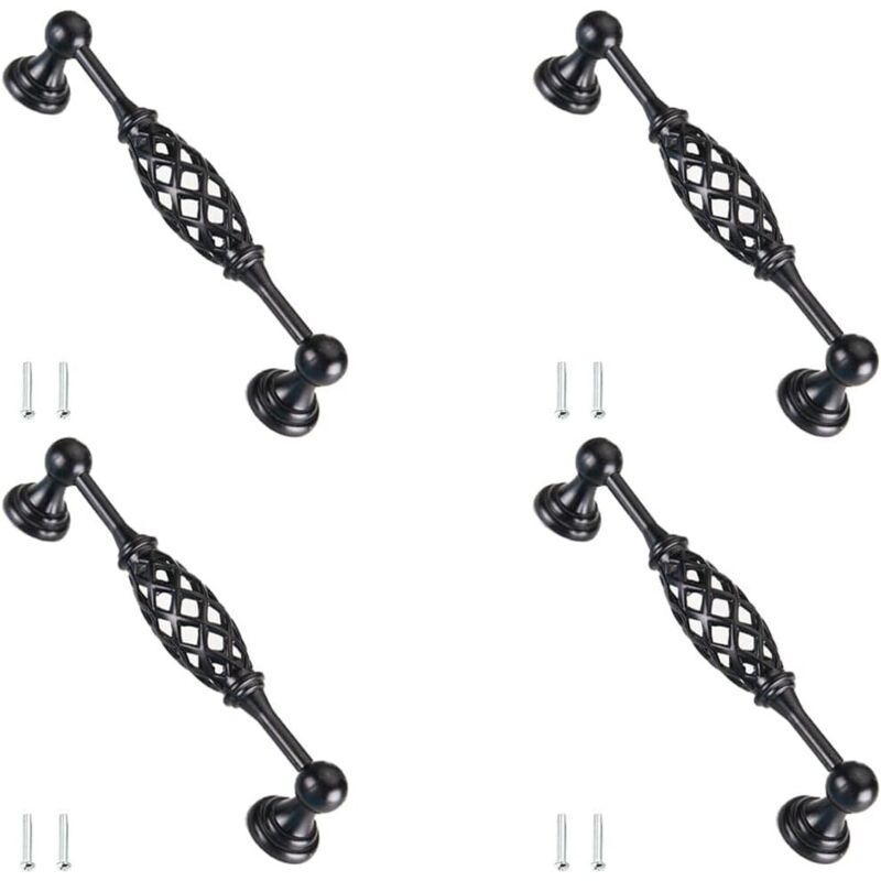 Lot de 4 poignées de tiroir traditionnelles, poignées de porte en forme de cage à oiseaux en métal, poignée en arc antique avec vis, espacement des