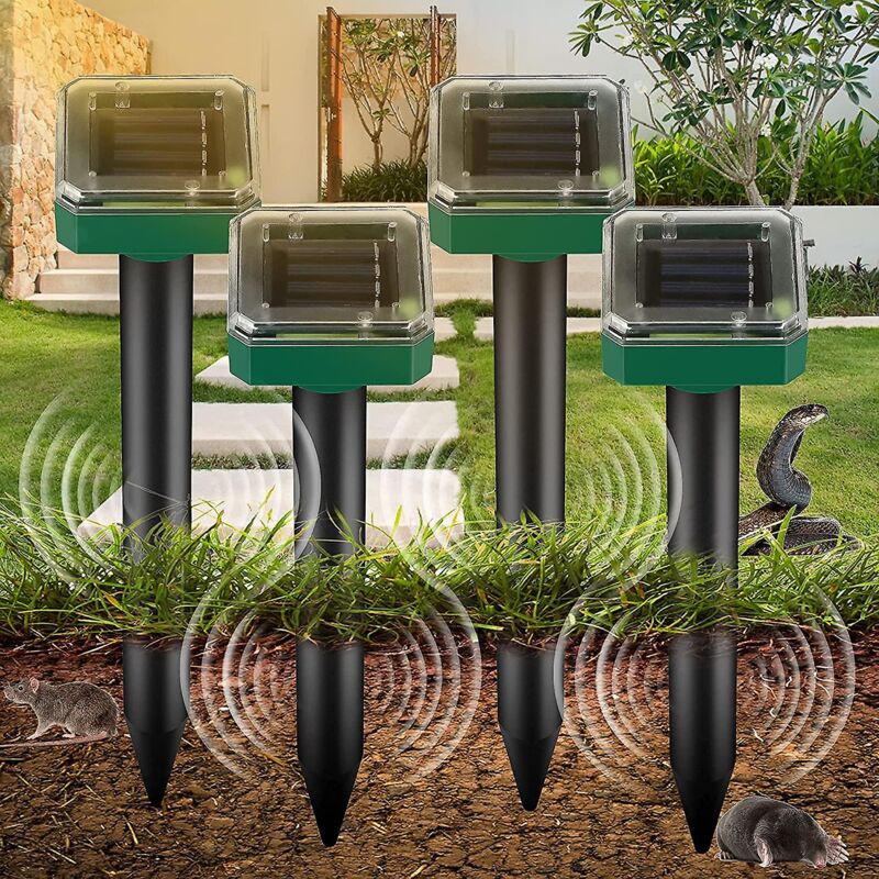 Ymyny - Lot de 4 répulsifs à ultrasons pour animaux de compagnie IP65 Répulsif solaire à ultrasons pour taupes Répulsif solaire de jardin Anti-souris
