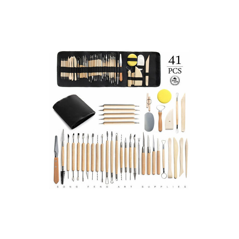 Lot de 41 outils de poterie, sculpture, ciseau à argile, modelage pour potiers, céramistes, artistes, bricolage avec sac de rangement - Ymyny