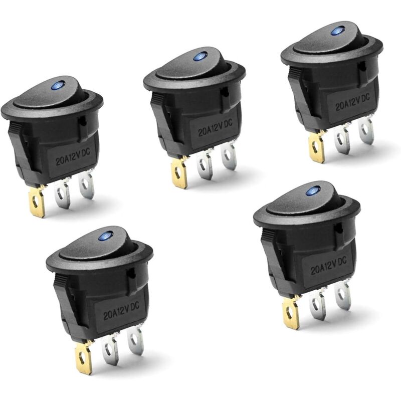 Lot de 5 interrupteurs à bascule ronds dc 20A 12V pour voiture et bateau avec led bleue - Ymyny