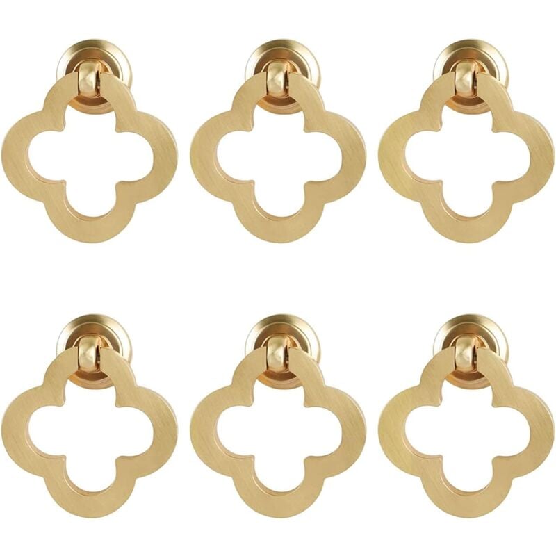 YMYNY Lot de 6 boutons en alliage de bronze doré pour tiroirs de cuisine, armoires, armoires et meubles (6 pièces, trèfle à 4 feuilles, avec vis)