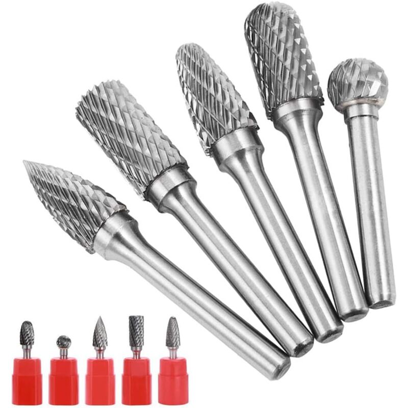 Ymyny - Lot de 6 fraises à double coupe de 10 mm, meuleuse à matrice en carbure de tungstène, tige cylindrique de 6,35 mm, forets de gravure rotatifs